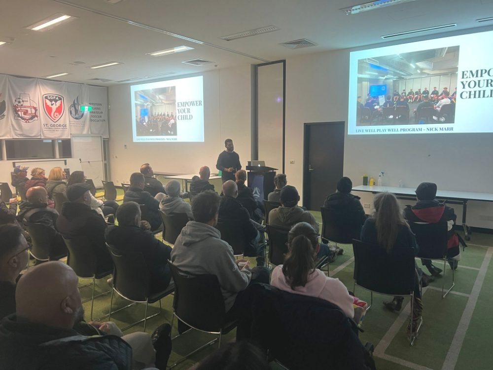 Nick presenting to a room of parents